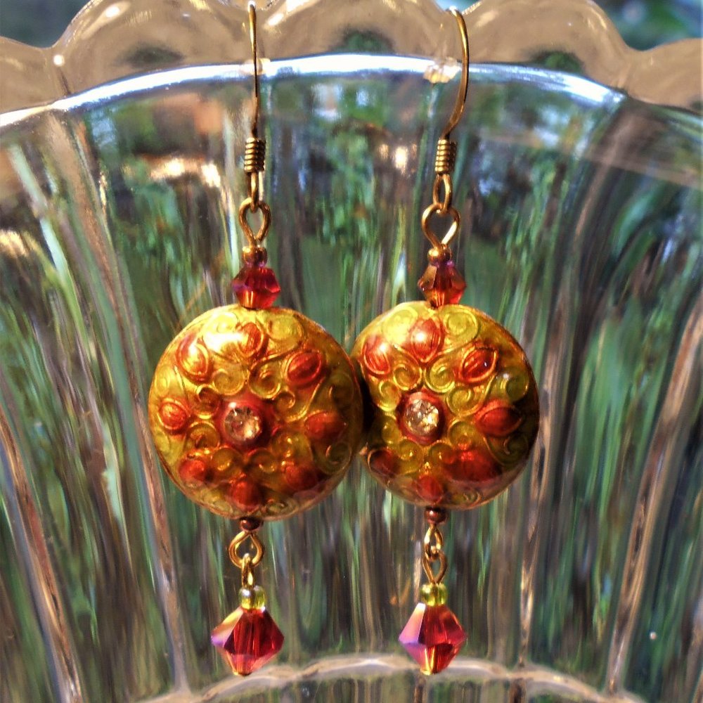 earrings enameled glass beaded